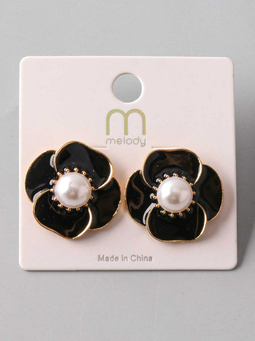 FASHION BLACK & GOLD PEARL FLOWER EARRINGS
