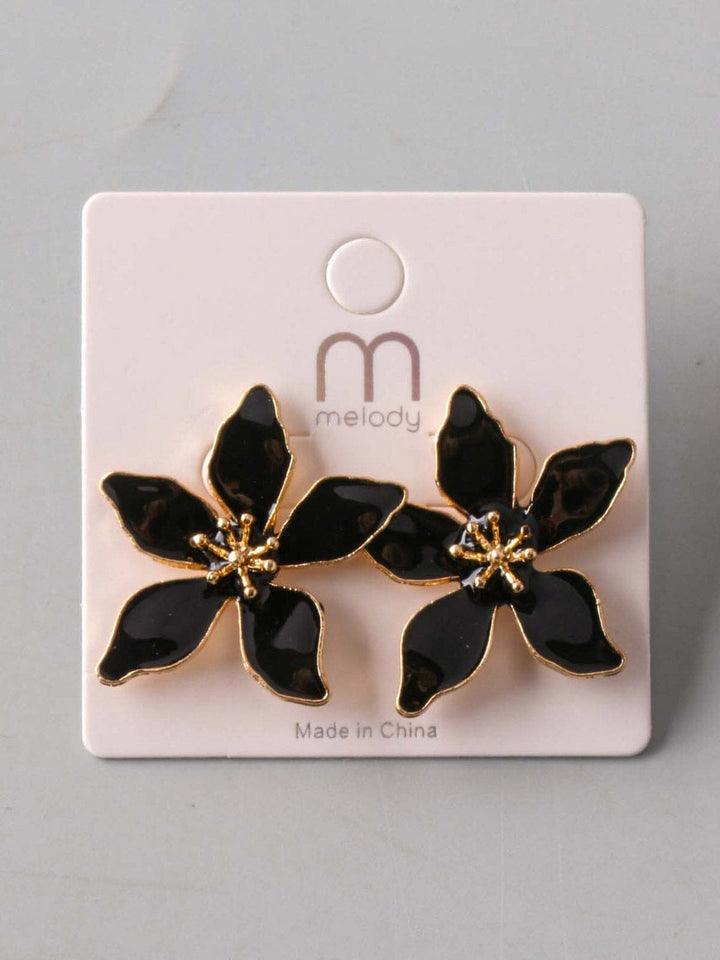 FASHION BLACK & GOLD FLOWER EARRINGS