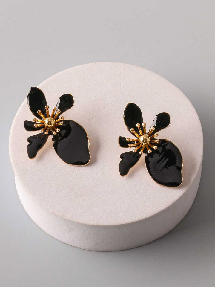 FASHION BLACK & GOLD FLOWER EARRINGS