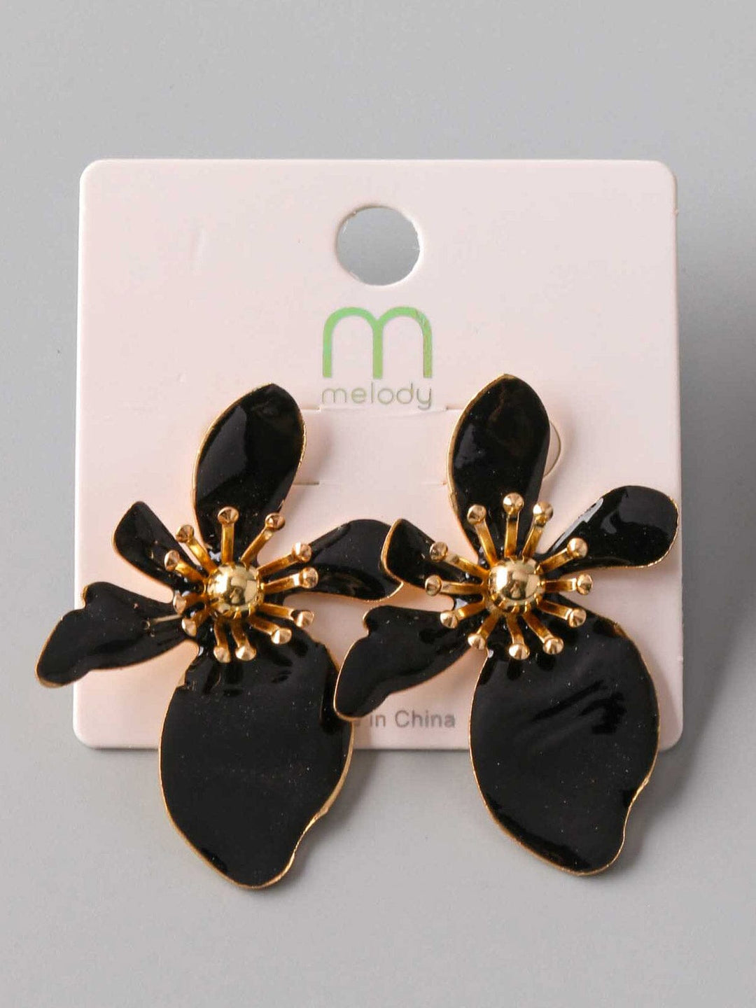 FASHION BLACK & GOLD FLOWER EARRINGS