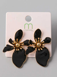 FASHION BLACK & GOLD FLOWER EARRINGS