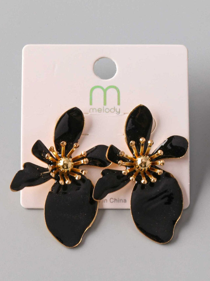FASHION BLACK & GOLD FLOWER EARRINGS