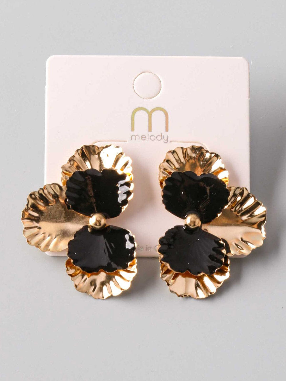 FASHION BLACK & GOLD FLOWER EARRINGS