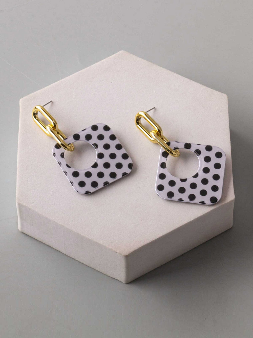 FASHION BLACK & WHITE POLKA DOTS HANGING EARRINGS