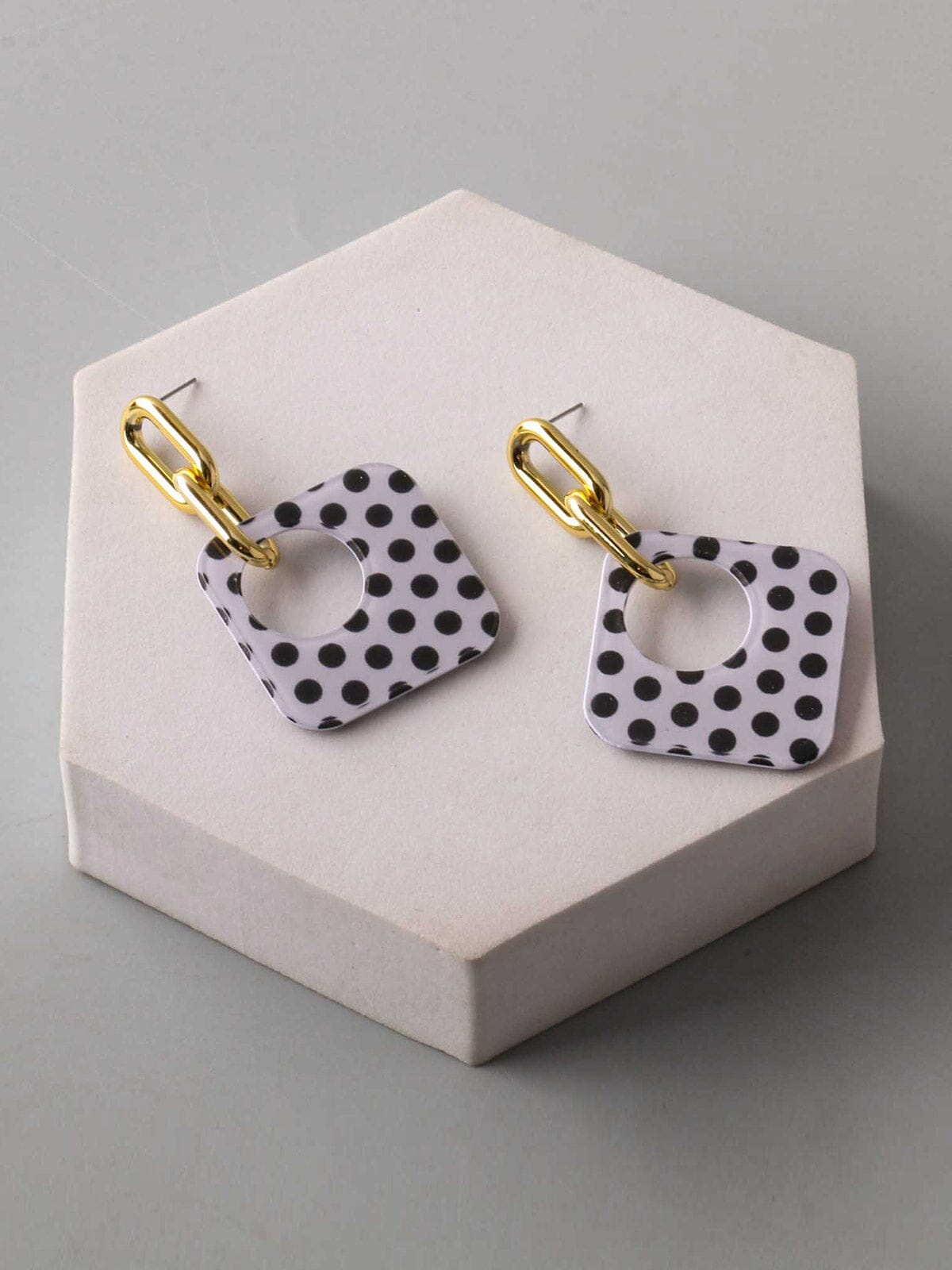 FASHION BLACK & WHITE POLKA DOTS HANGING EARRINGS