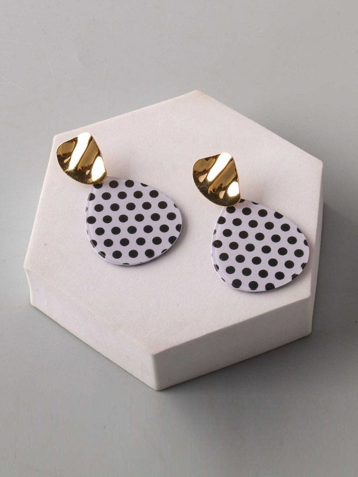 FASHION ASSORTED BLACK & WHITE POLKA DOTS HANGING EARRINGS