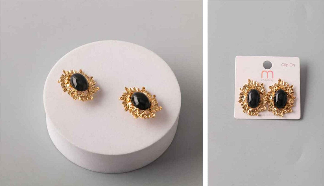 FASHION BLACK GOLD STONE EARRINGS