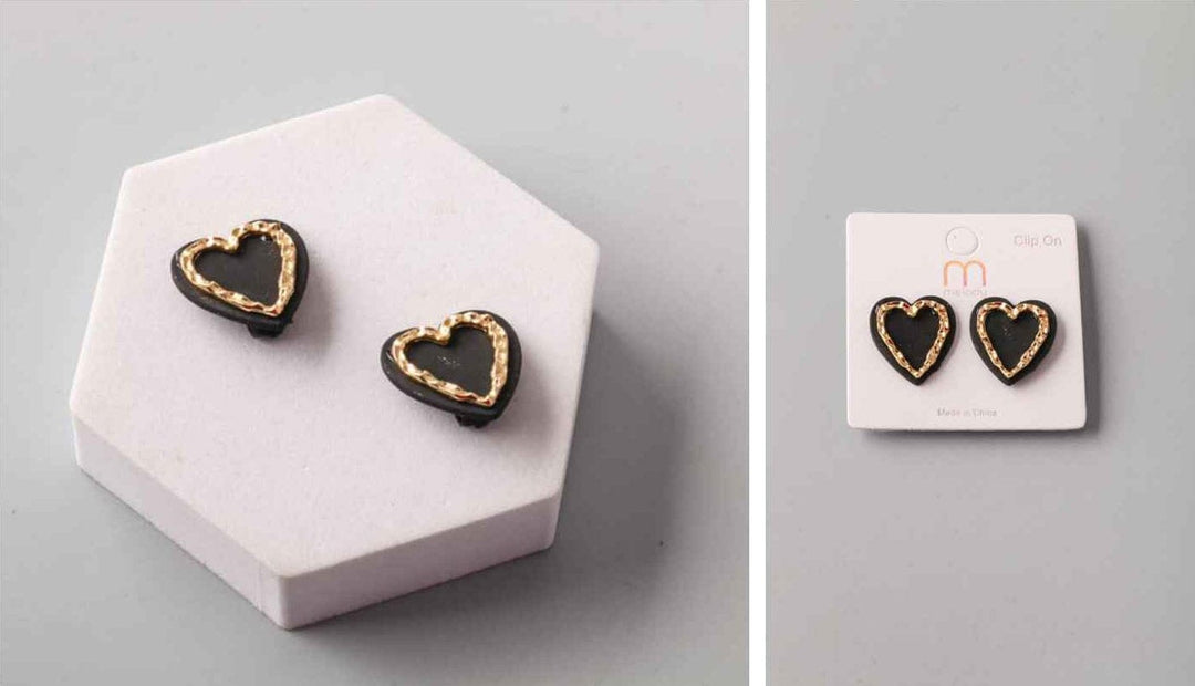 FASHION GOLD & BLACK HEART EARRINGS