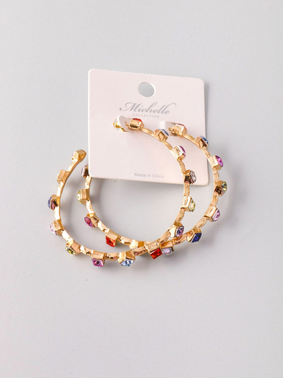 WOMEN'S GOLD MULTI STONES HOOPS EARRINGS