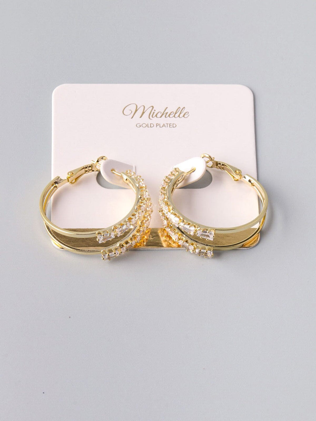 WOMEN'S GOLD STONE HOOPS EARRINGS