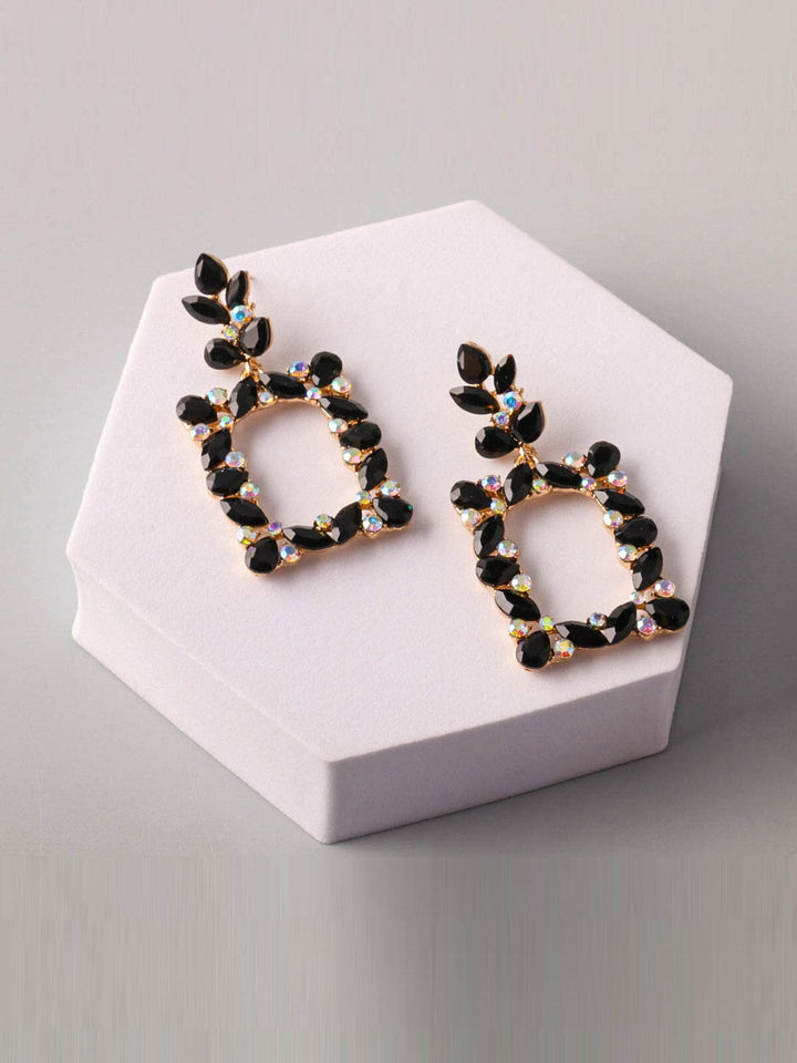 WOMEN'S GOLD & GREEN STONES SQUARE EARRINGS