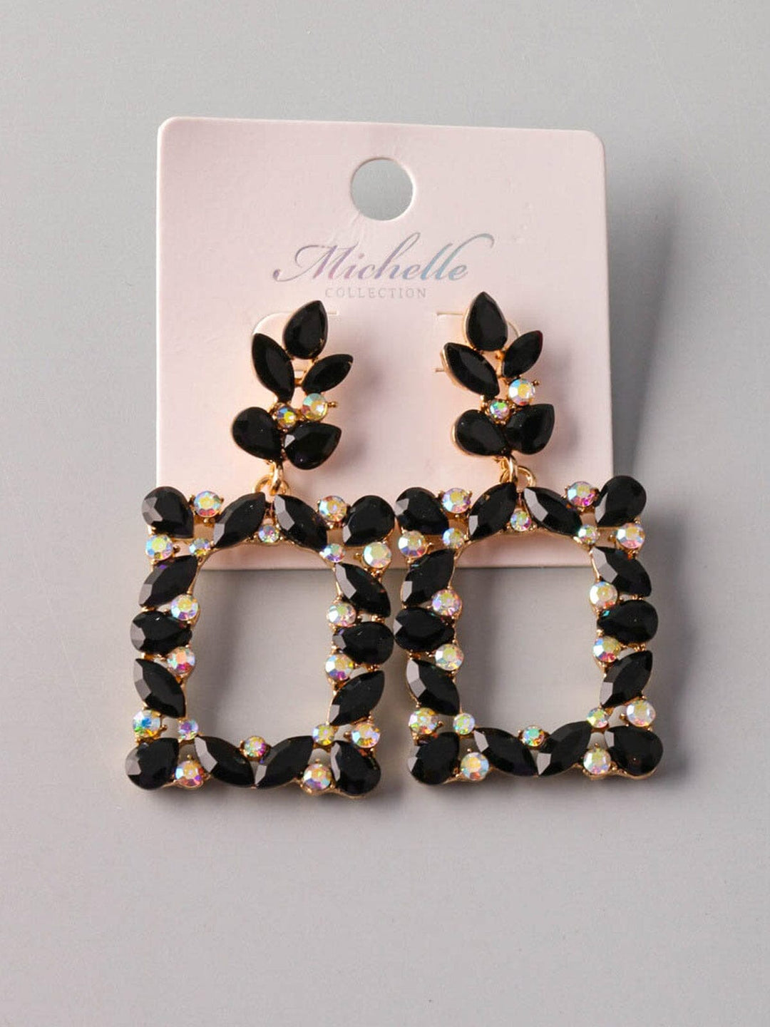 WOMEN'S GOLD & GREEN STONES SQUARE EARRINGS