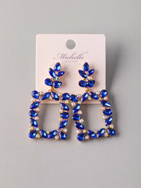 WOMEN'S GOLD & BLUE STONES SQUARE EARRINGS