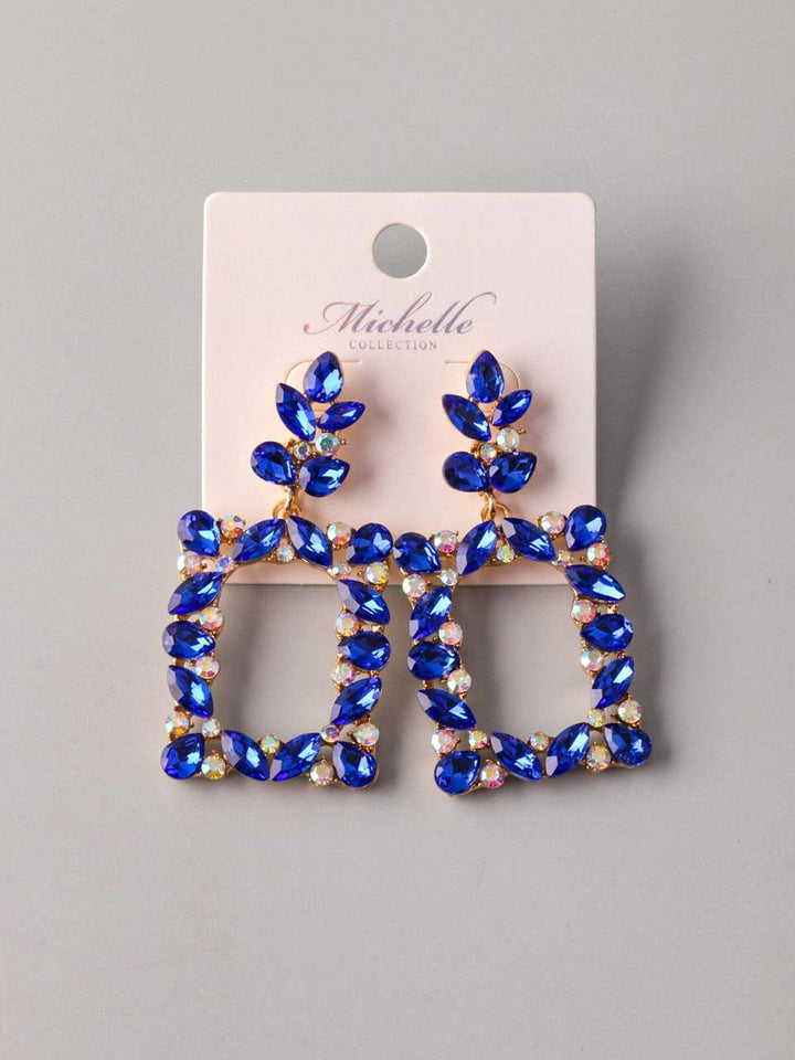 WOMEN'S GOLD & BLUE STONES SQUARE EARRINGS