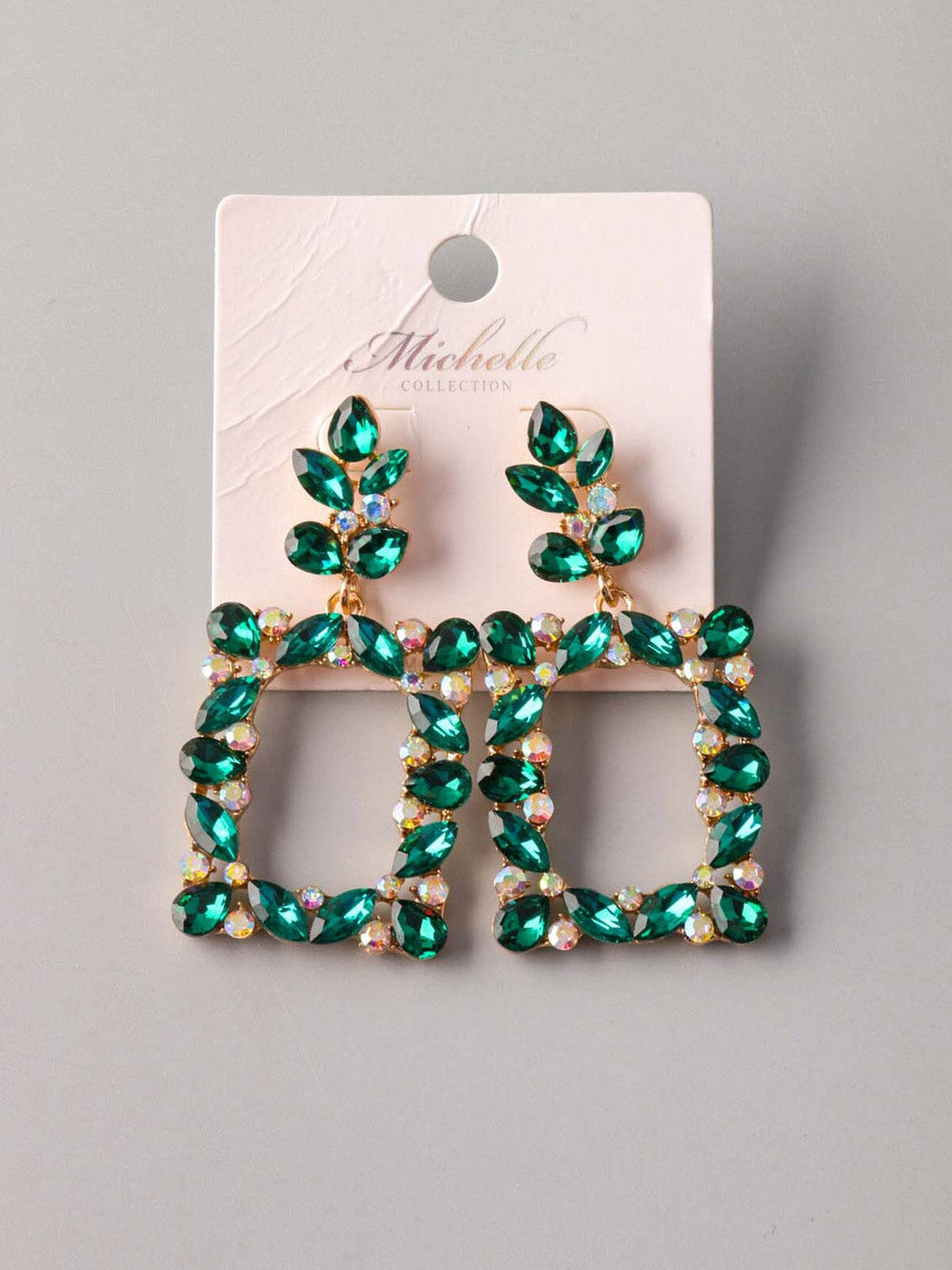 WOMEN'S GOLD & GREEN STONES SQUARE EARRINGS