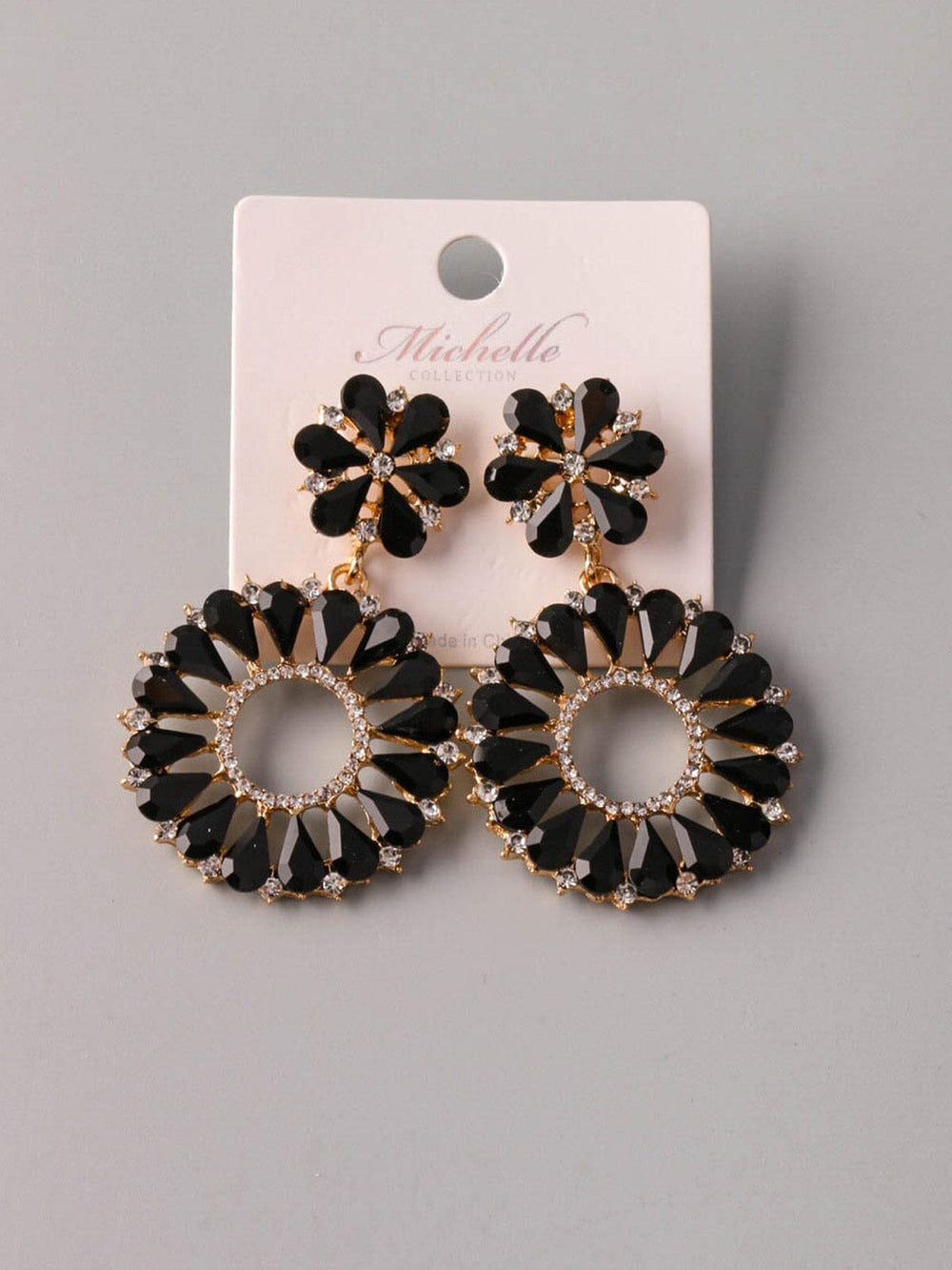 WOMEN'S GOLD & BLACK STONES HOOPS EARRINGS