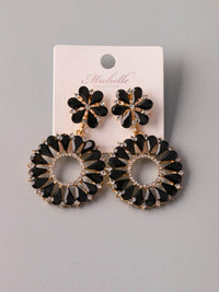 WOMEN'S GOLD & BLACK STONES HOOPS EARRINGS