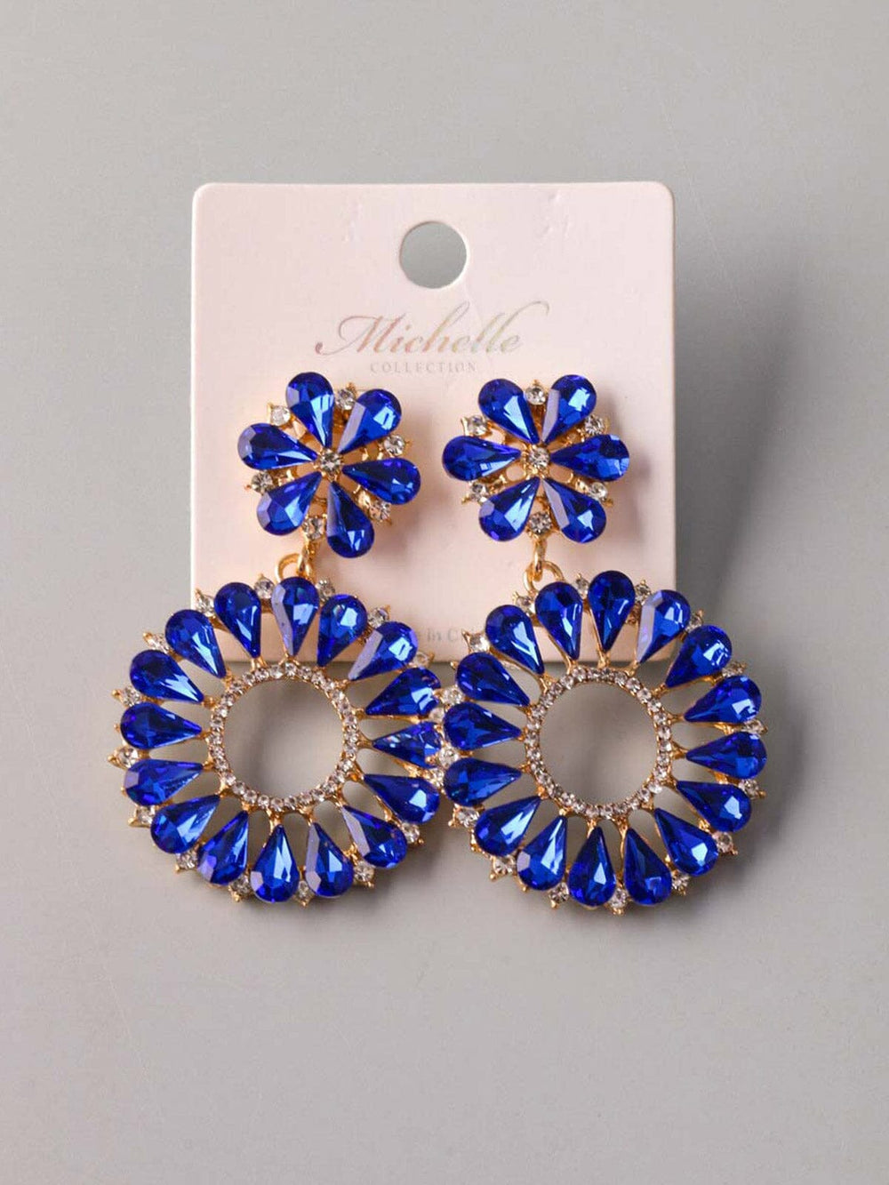 WOMEN'S GOLD & BLUE STONES HOOPS EARRINGS
