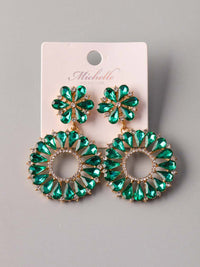 WOMEN'S GOLD & GREEN STONES HOOPS EARRINGS