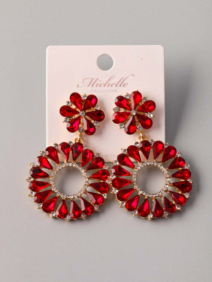 WOMEN'S GOLD & RED STONES HOOPS EARRINGS