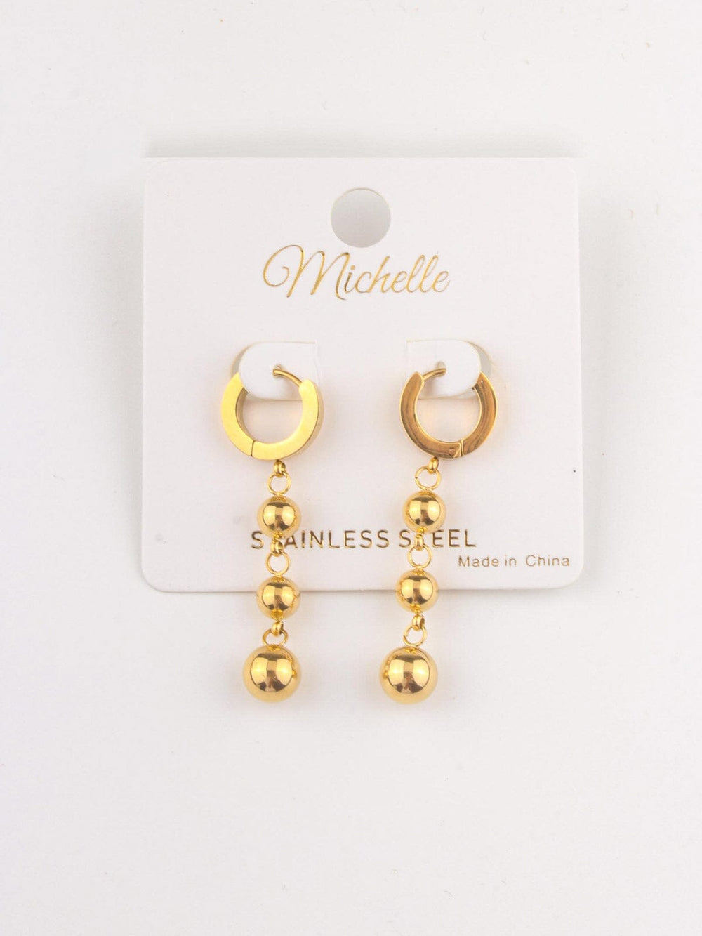 WOMEN'S STAINLESS STELL HOOPS & BALLS EARRINGS