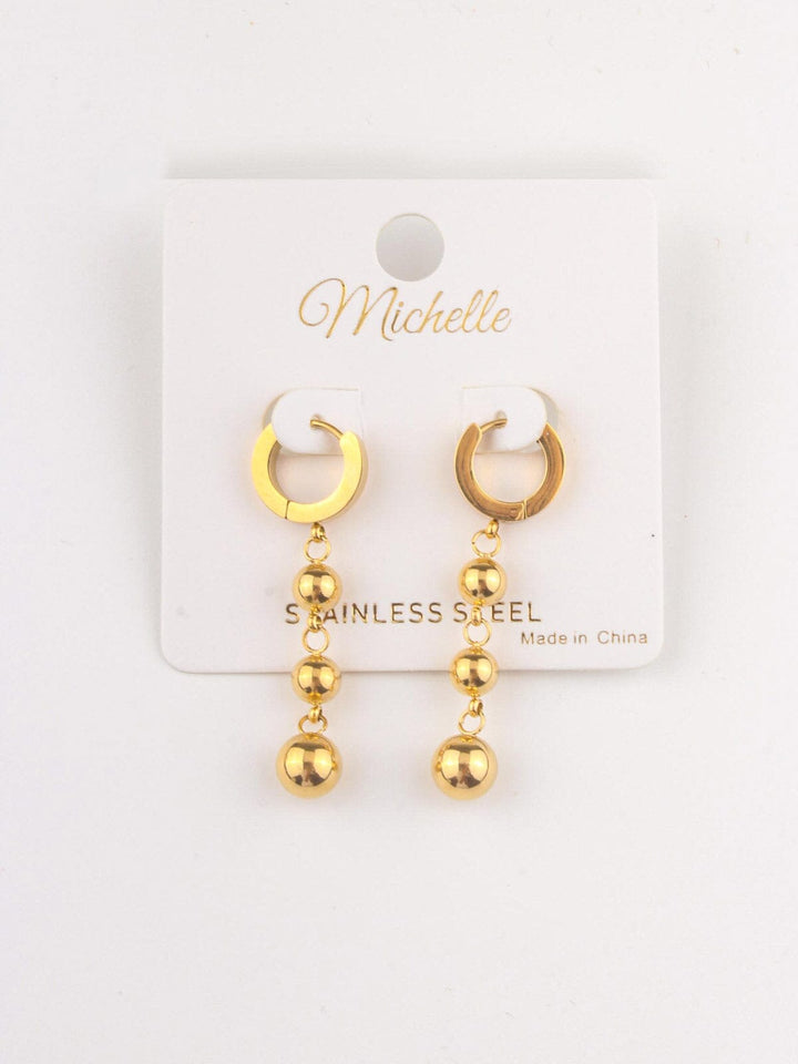 WOMEN'S STAINLESS STELL HOOPS & BALLS EARRINGS