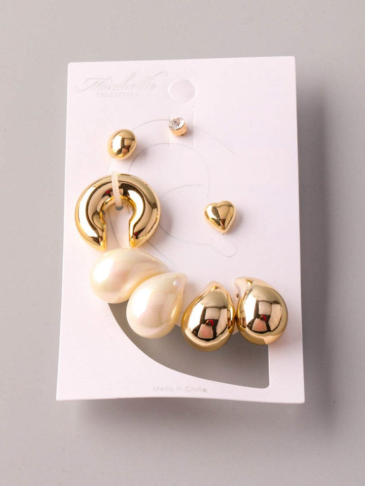 FASHION GOLD & PEARL MULTI PENDANTS EARRINGS