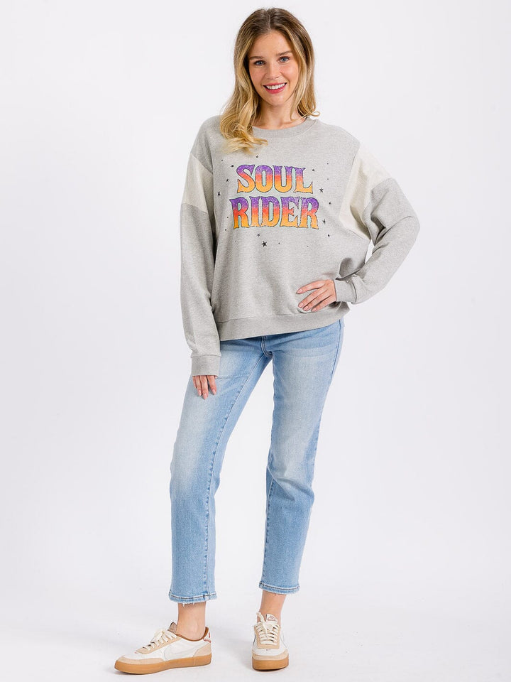 WOMEN'S LONG SLEEVE GRAPHIC COLORBLOCK PULLOVER SWEATER