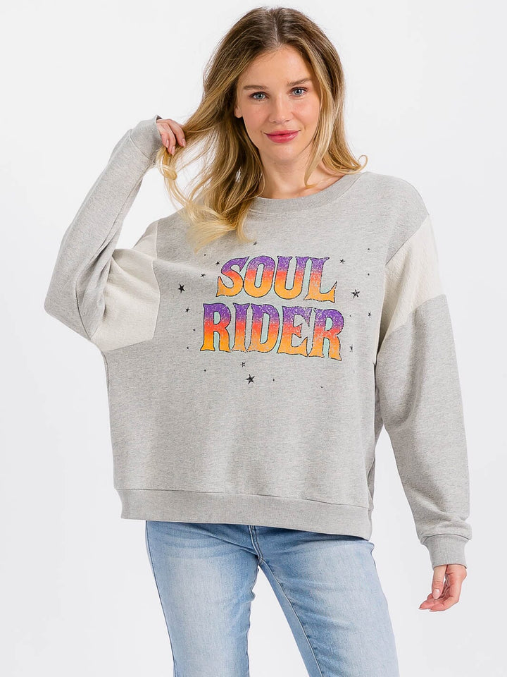 WOMEN'S LONG SLEEVE GRAPHIC COLORBLOCK PULLOVER SWEATER