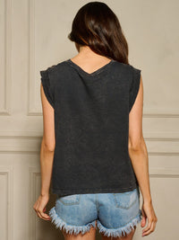 WOMEN'S SLEEVELESS GRAPHIC WAHSED DISTRESS TOP
