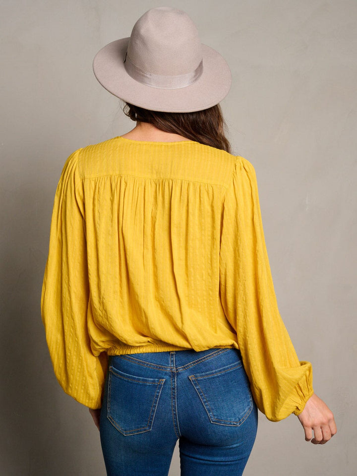 WOMEN'S LONG SLEEVE BUTTON UP SELF TIE BLOUSE TOP
