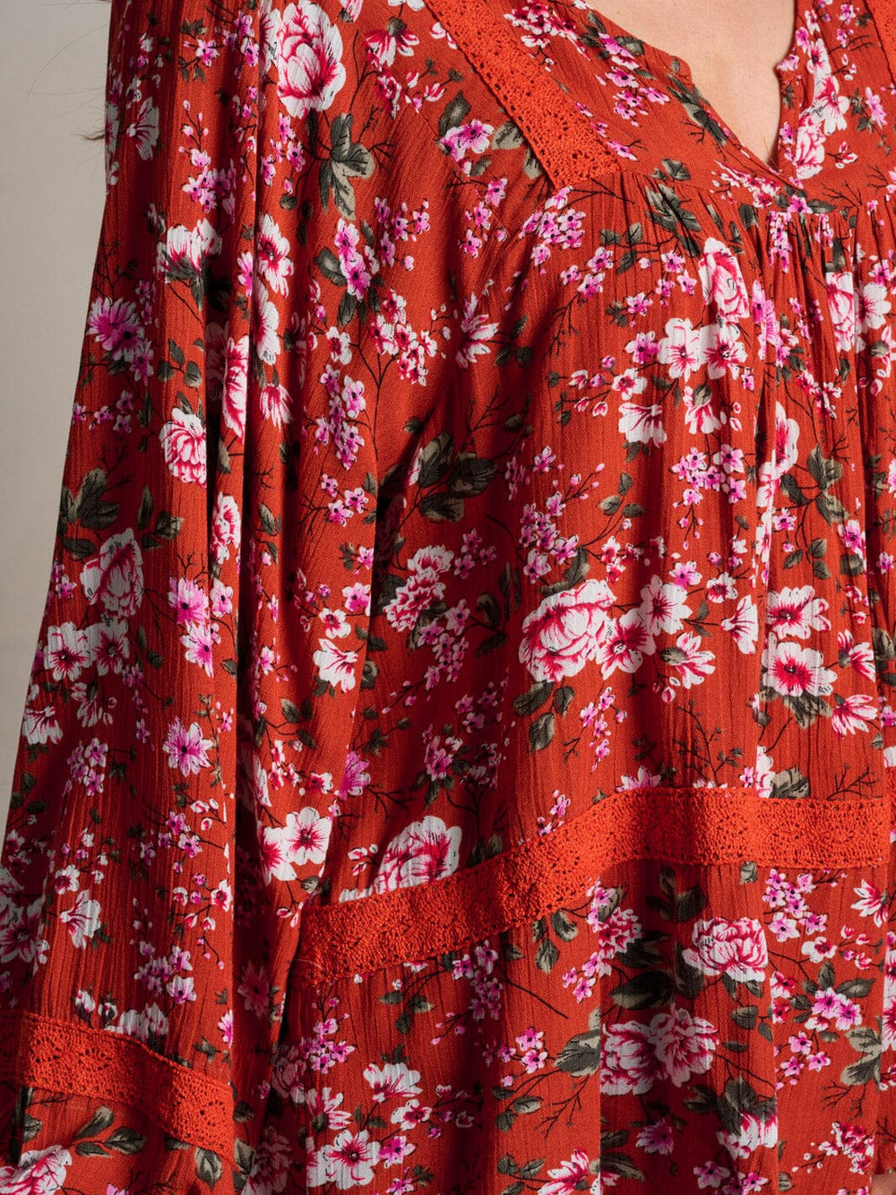 WOMEN'S LONG SLEEVE V-NECK TUNIC FLORAL BLOUSE TOP