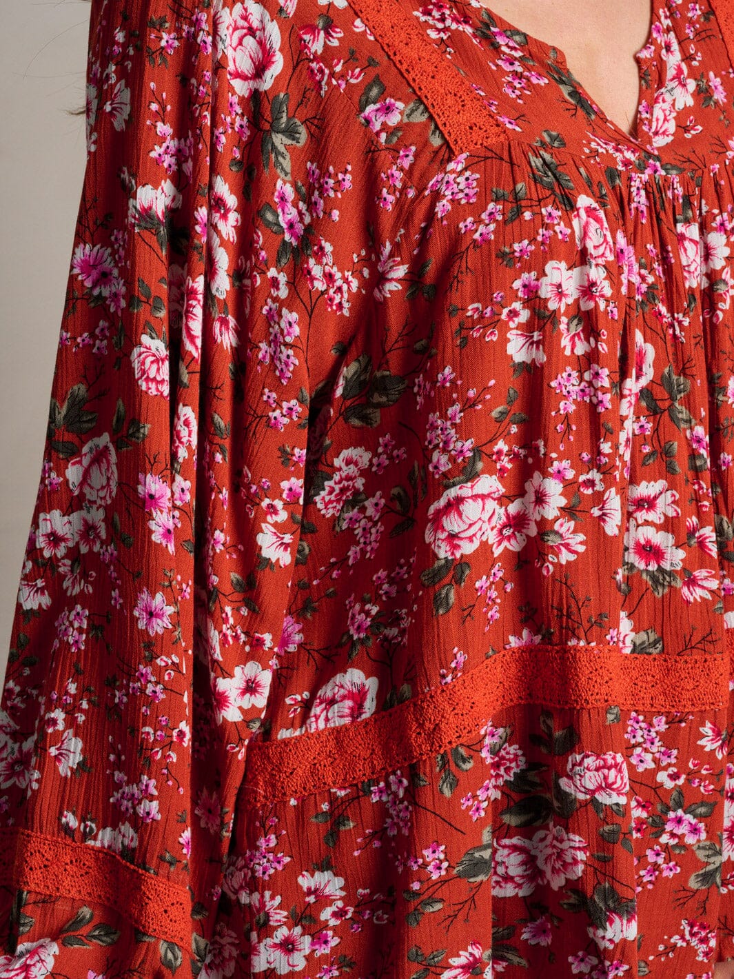 WOMEN'S LONG SLEEVE V-NECK TUNIC FLORAL BLOUSE TOP