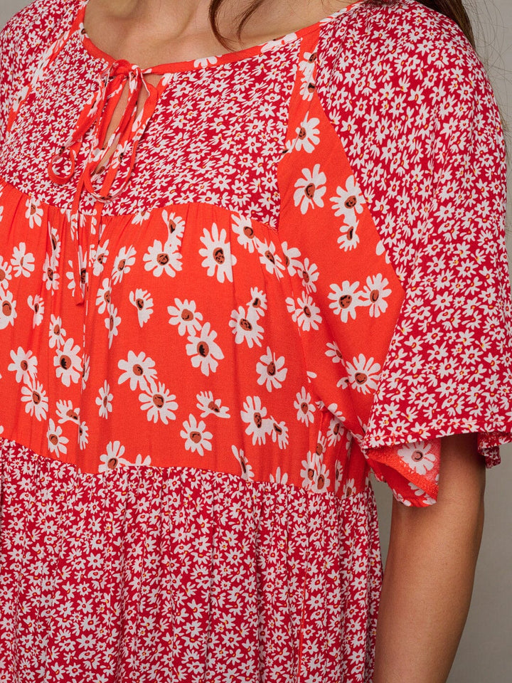 WOMEN'S SHORT SLEEVE FLORAL POCKETS TUNIC BLOUSE TOP