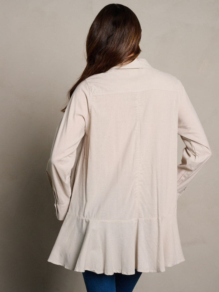 WOMEN'S LONG SLEEVE POCKETS BUTTON UP TUNIC BLOUSE TOP