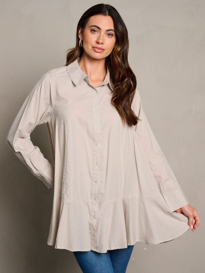 WOMEN'S LONG SLEEVE POCKETS BUTTON UP TUNIC BLOUSE TOP