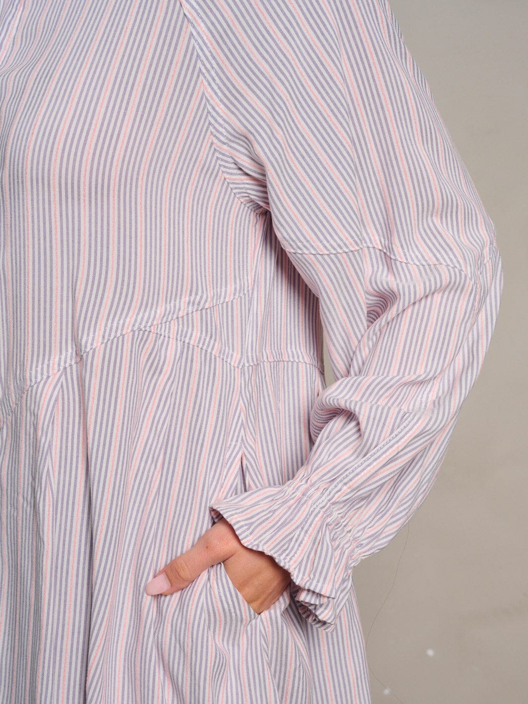 WOMEN'S LONG SLEEVE STRIPES BUTTON UP TUNIC BLOUSE TOP
