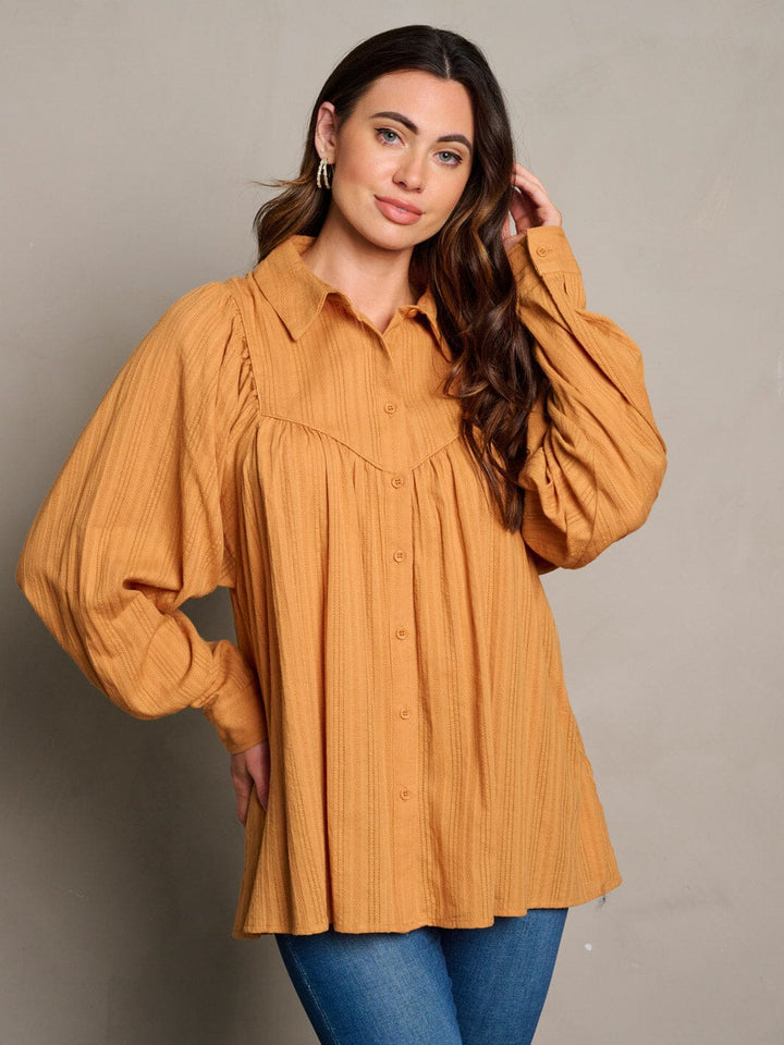WOMEN'S LONG SLEEVE BUTTON UP TUNIC BLOUSE TOP