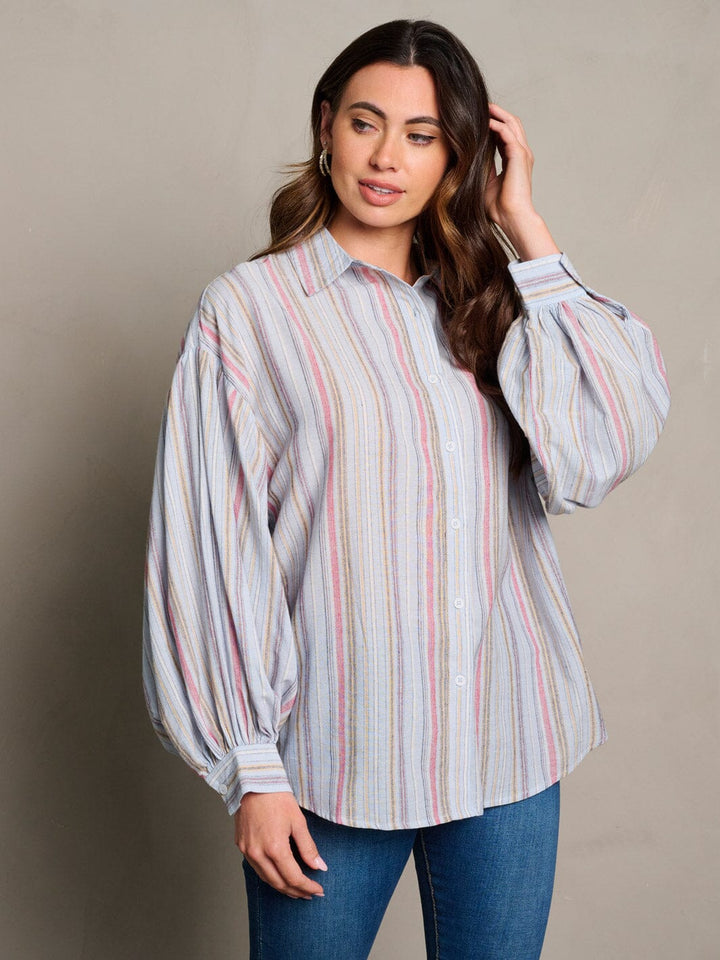 WOMEN'S LONG SLEEVE STRIPES BUTTON UP BLOUSE TOP