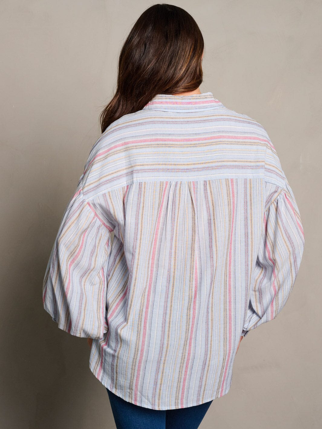 WOMEN'S LONG SLEEVE STRIPES BUTTON UP BLOUSE TOP
