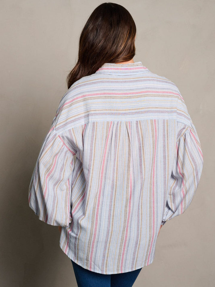 WOMEN'S LONG SLEEVE STRIPES BUTTON UP BLOUSE TOP