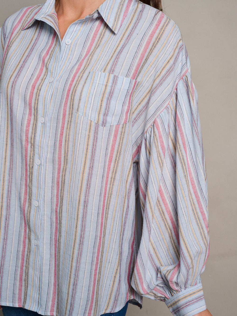 WOMEN'S LONG SLEEVE STRIPES BUTTON UP BLOUSE TOP