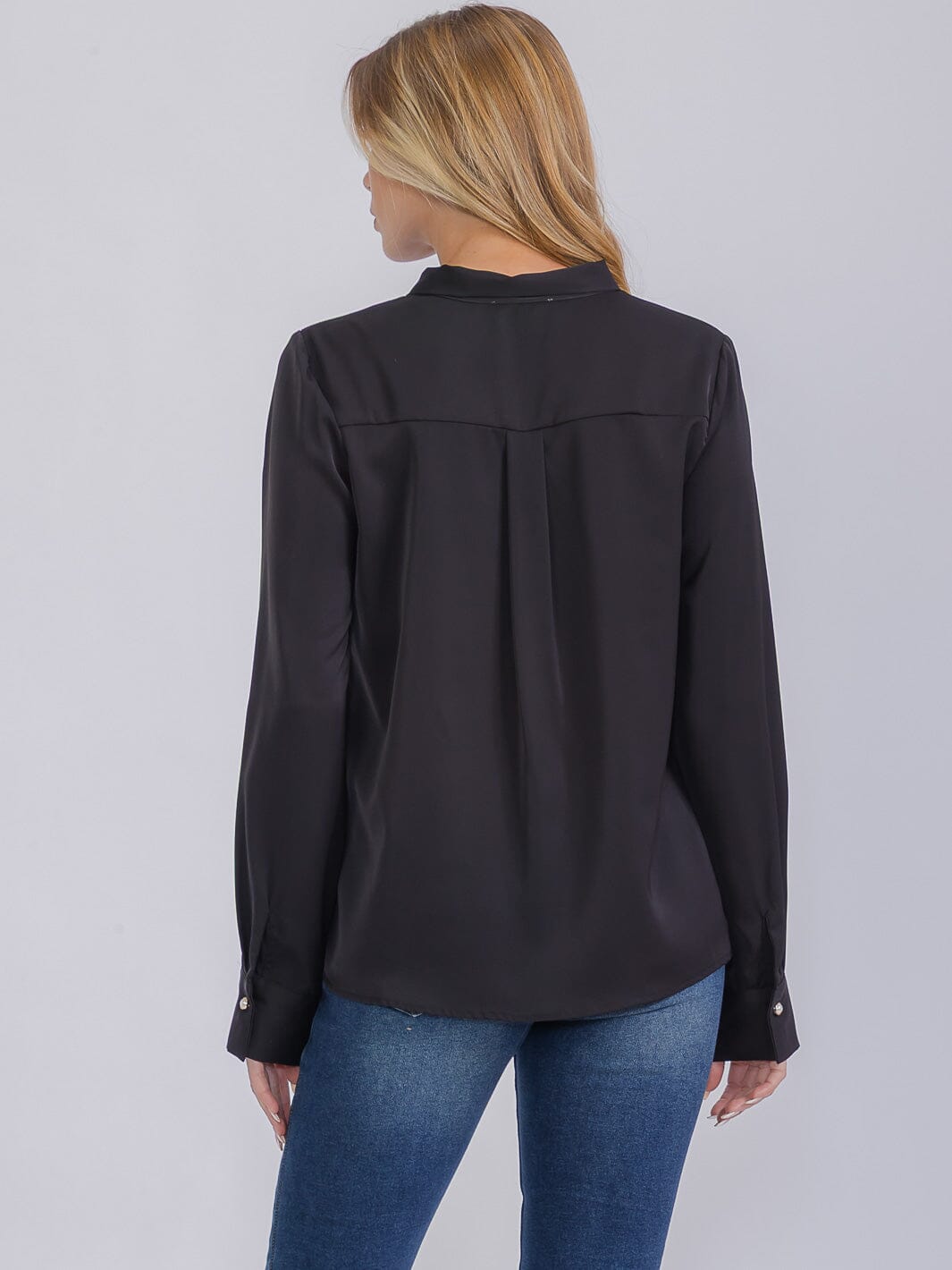 WOMEN'S LONG SLEEVE V-NECK SCARF DETAILED BLOUSE