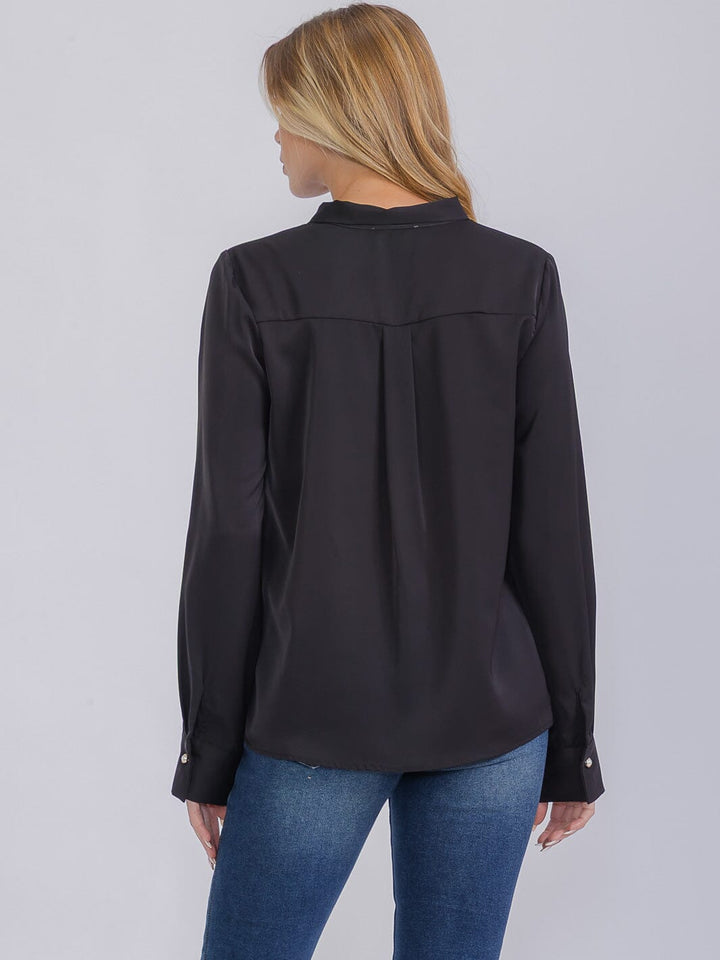 WOMEN'S LONG SLEEVE V-NECK SCARF DETAILED BLOUSE