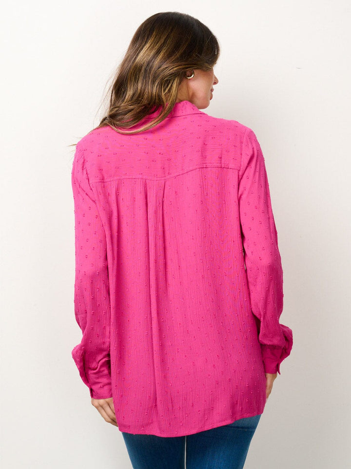 WOMEN'S LONG SLEEVE BUTTON UP SWISS DOTS BLOUSE TOP