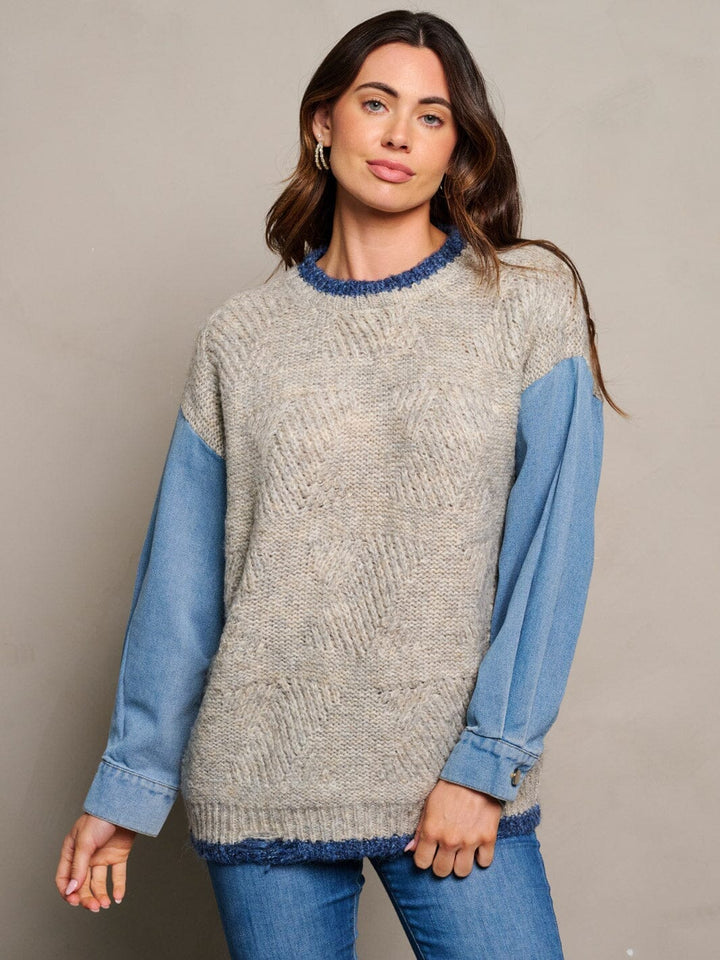 WOMEN'S LONG SLEEVE PULLOVER COLORBLOCK SWEATER