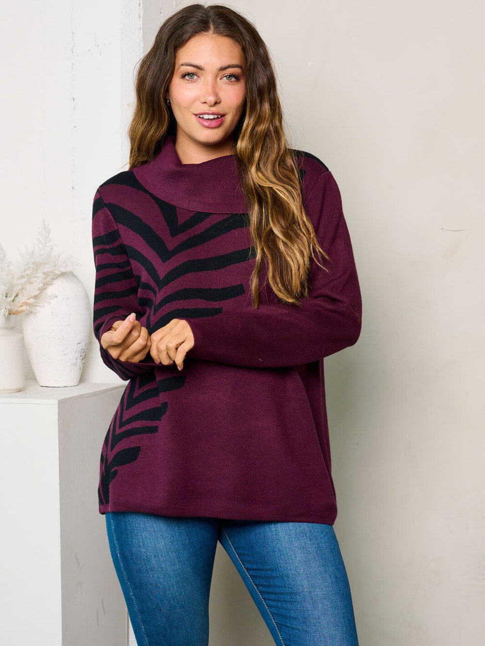 WOMEN'S LONG SLEEVE COWL NECK DETAILED TUNIC TOP