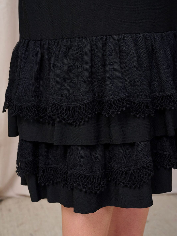 WOMEN'S ELASTIC WAIST CROCHET RUFFLE BOTTOM HEM MIDI SKIRT