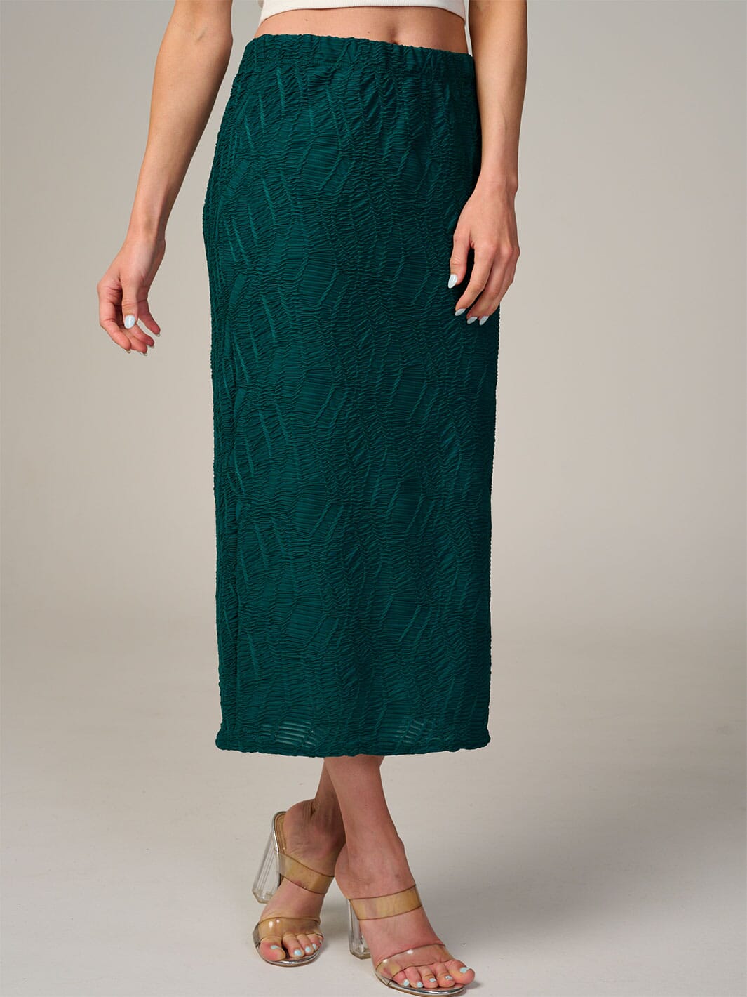 WOMEN'S ELASTIC WAIST RUCHED DETAILED MAXI SKIRT