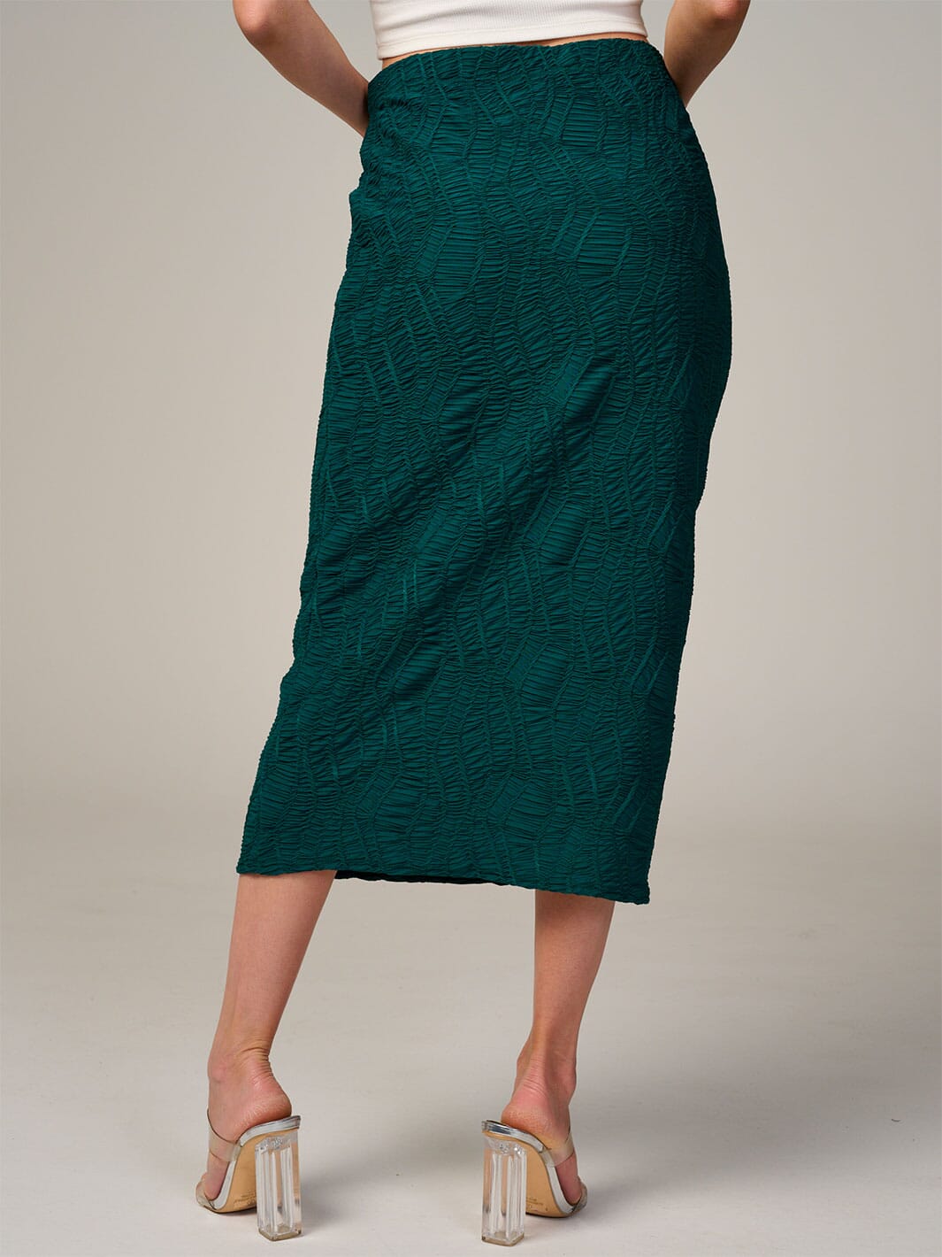 WOMEN'S ELASTIC WAIST RUCHED DETAILED MAXI SKIRT